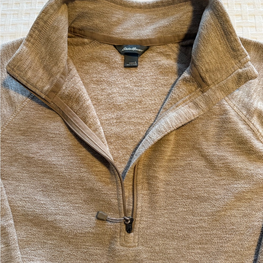 Eddie Bauer Women's beige tan Fleece 1/4 zip sweatshirt